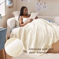thumbnail image 2 of ROSEKIND Striped Blanket, Premium Faux Fur Touch Ribbed Throw for Sofa and Bed, Cozy Gift for Adults and Friends, 40''x60'', Ivory Cream, 2 of 7