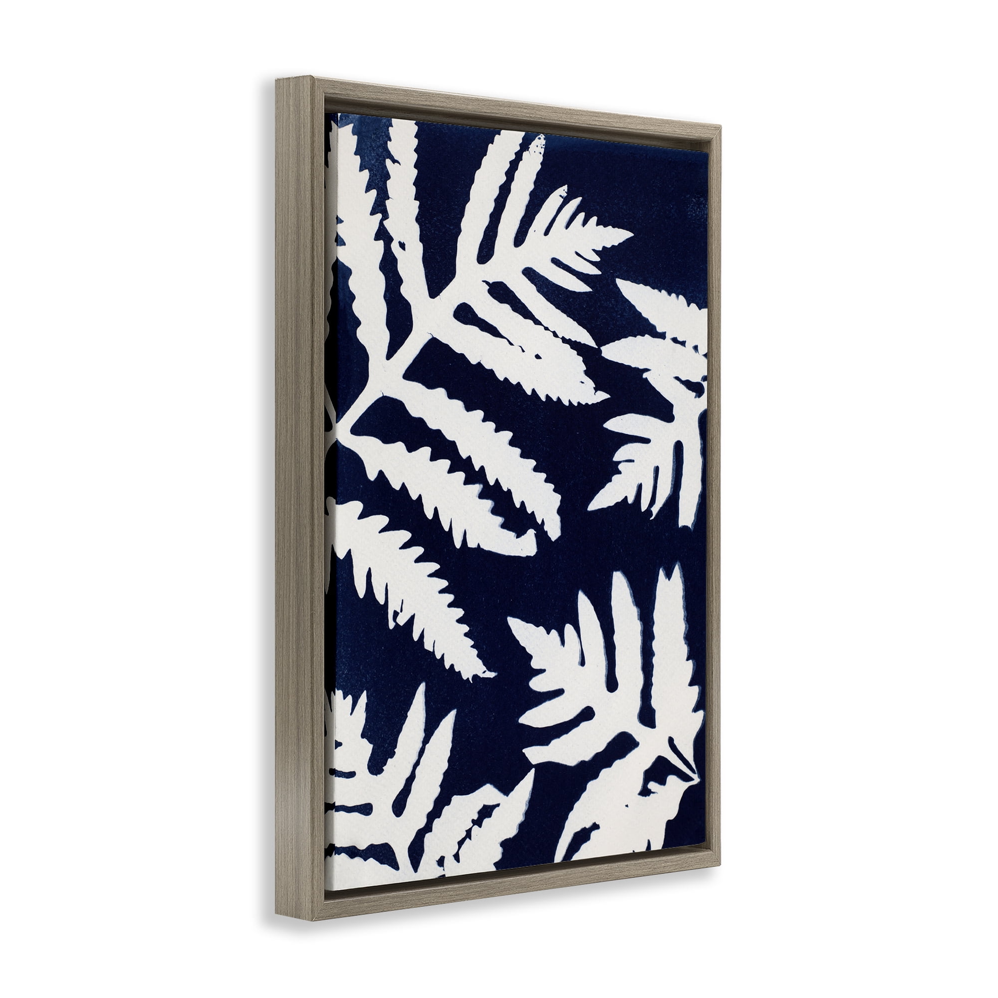 Stupell Industries White Ferns on Indigo Brown Framed Floater Canvas Wall Art, design by Lynn Byrd