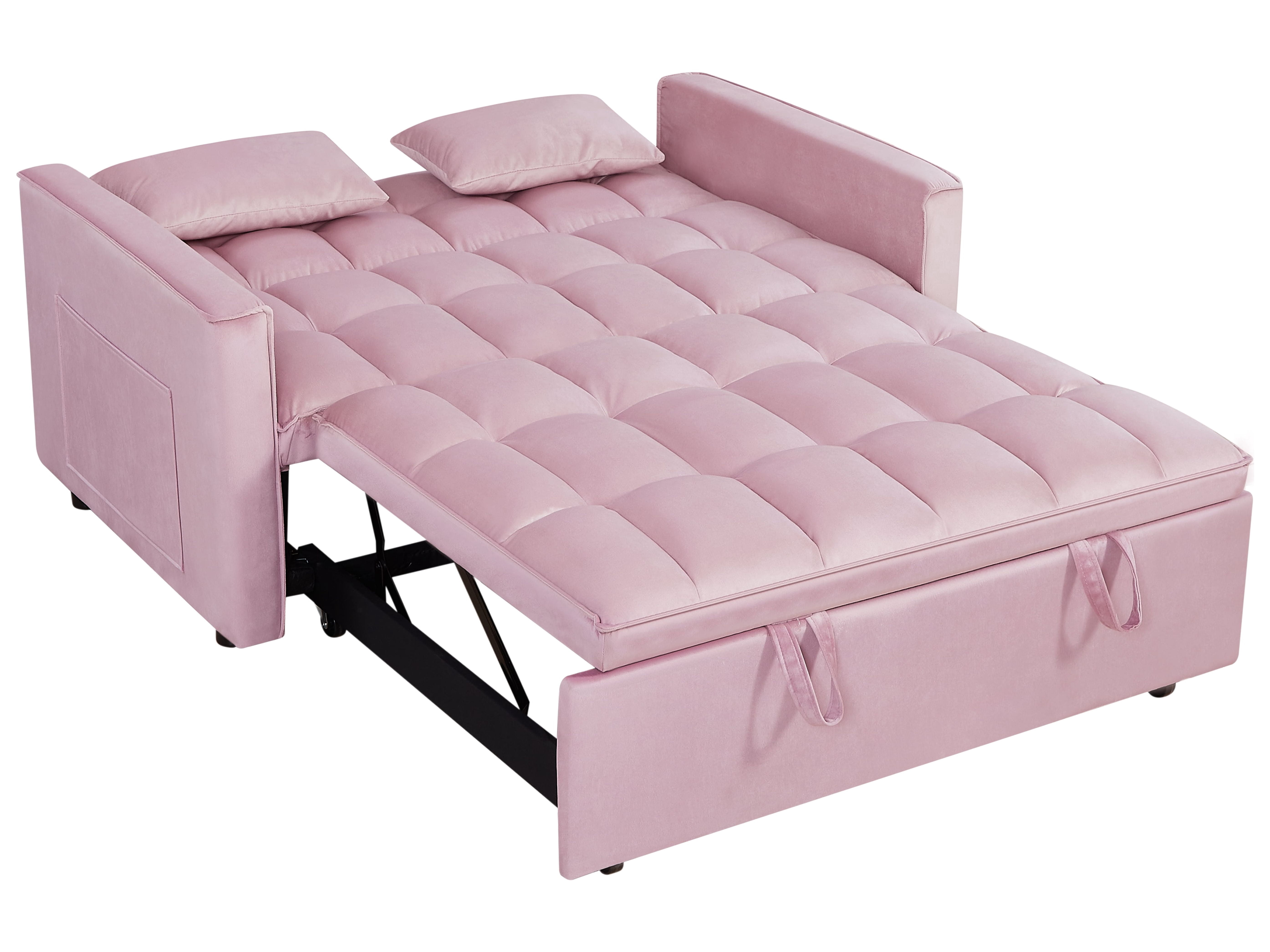 Gewnee 54"Sleeper Sofa Bed,Convertible Pull Out Couch with Adjustable Backrest and Side Pockets,Velvet Futon Loveseat Sofa Bed with 2 Pillows for Living Room,Apartment.Pink