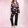 thumbnail image 2 of Hueook Valentines Silk Pajamas for Women Set Women's Casual Day Printed Long Sleeved Lapel Casual Top Pants Pajama Set Black M, 2 of 8