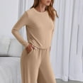 thumbnail image 6 of Stamzod Fall Outfits for Women 2025 Solid Color Crewneck Long Sleeve Shirts and Sweatpants Casual Sweatsuits Women 2 Piece Outfit Khaki B XXL, 6 of 9
