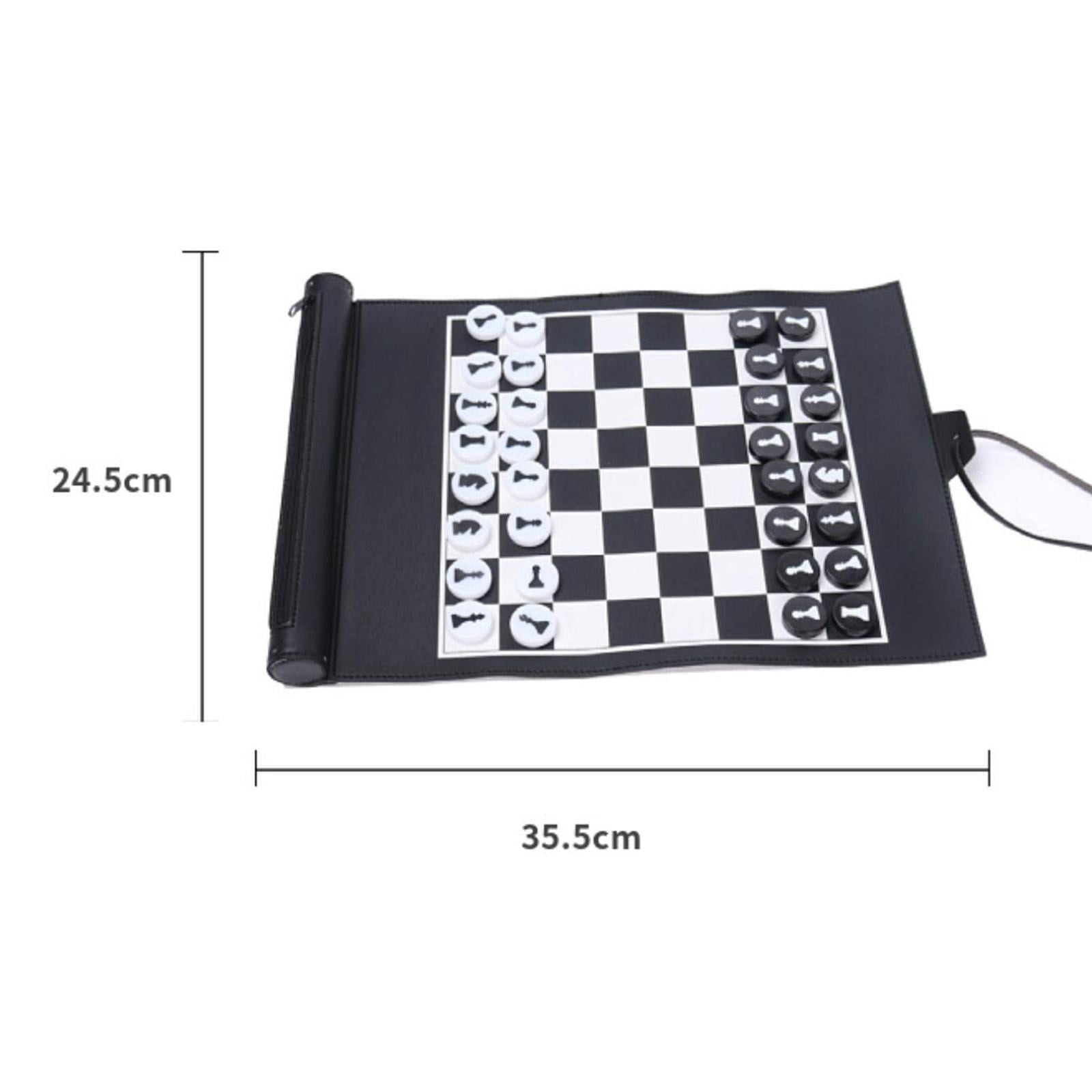 LeeQinersw Foldable Traditional Chess, Roll up Chess Set 32 Black White Chessmen PU Leather