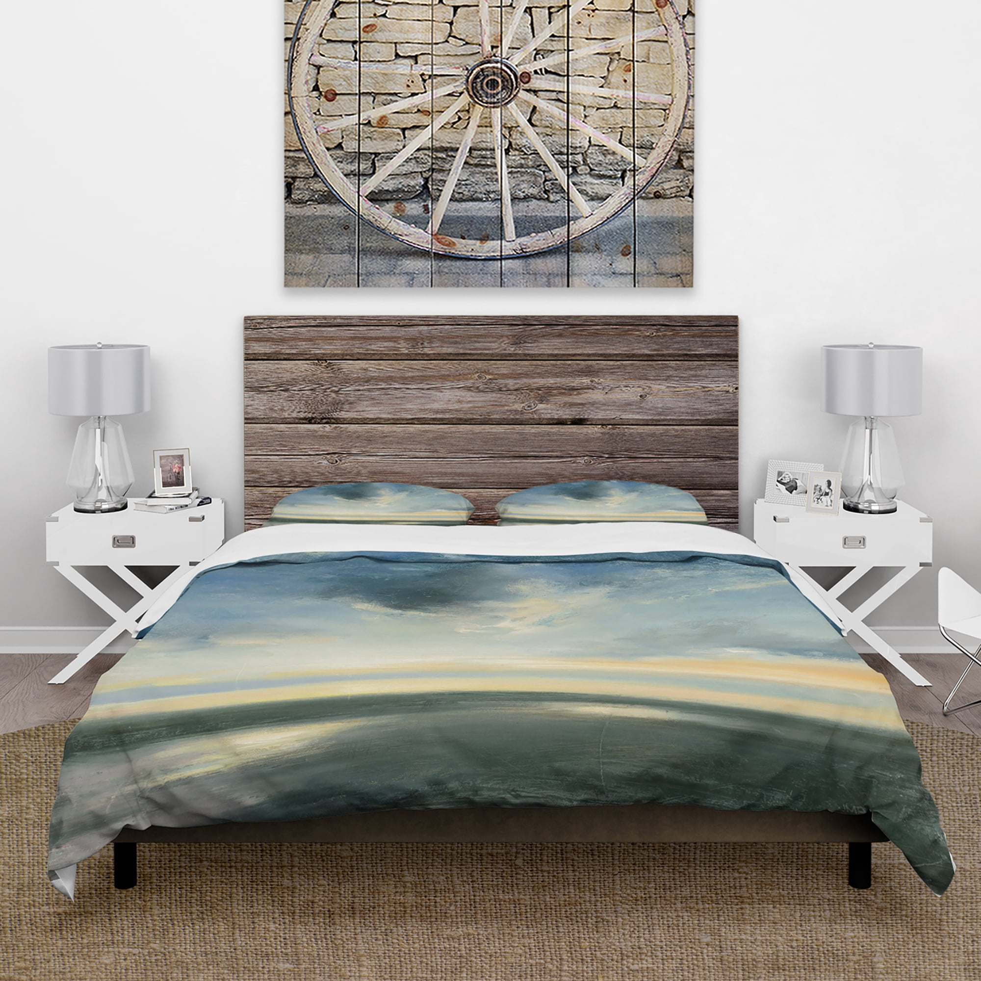 Designart 'Blue Coastal Sunrise' Cottage Duvet Cover Set
