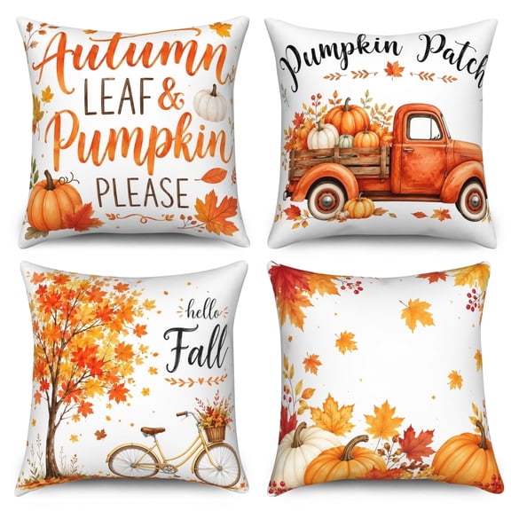 DaShan Fall Throw Pillow Covers 18x18 Set of 4,Thanksgiving Autumn Pumpkin Pillow Cases for Bedroom Sofa Couch