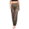 thumbnail image 2 of Women's Harem Boho Pants Summer Smocked Waist Loose Flowy Tapered Leg Baggy Hippie Genie Pants Gypsy Indian Bohemian Thailand Yoga Beach Pants Cinch Bottom Casual Joggers Olive Green Small - X-Large, 2 of 5