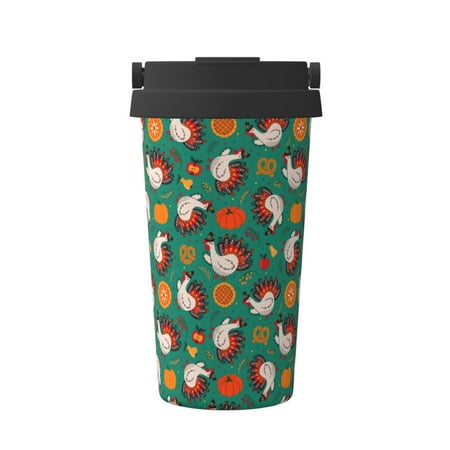 

Qekee Cartoon Turkey Print Insulated Coffee Mug Coffee Tumbler Cup Thermos Mug Water Bottle with Handle & Flip