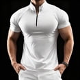 thumbnail image 4 of LEKWK Quarter Zip Shirt for Men Short Sleeve Stand Collar Golf Top Ribbed Knit Lightweight Breathable Muscle Fit Activewear for Gym Workout White L, 4 of 6