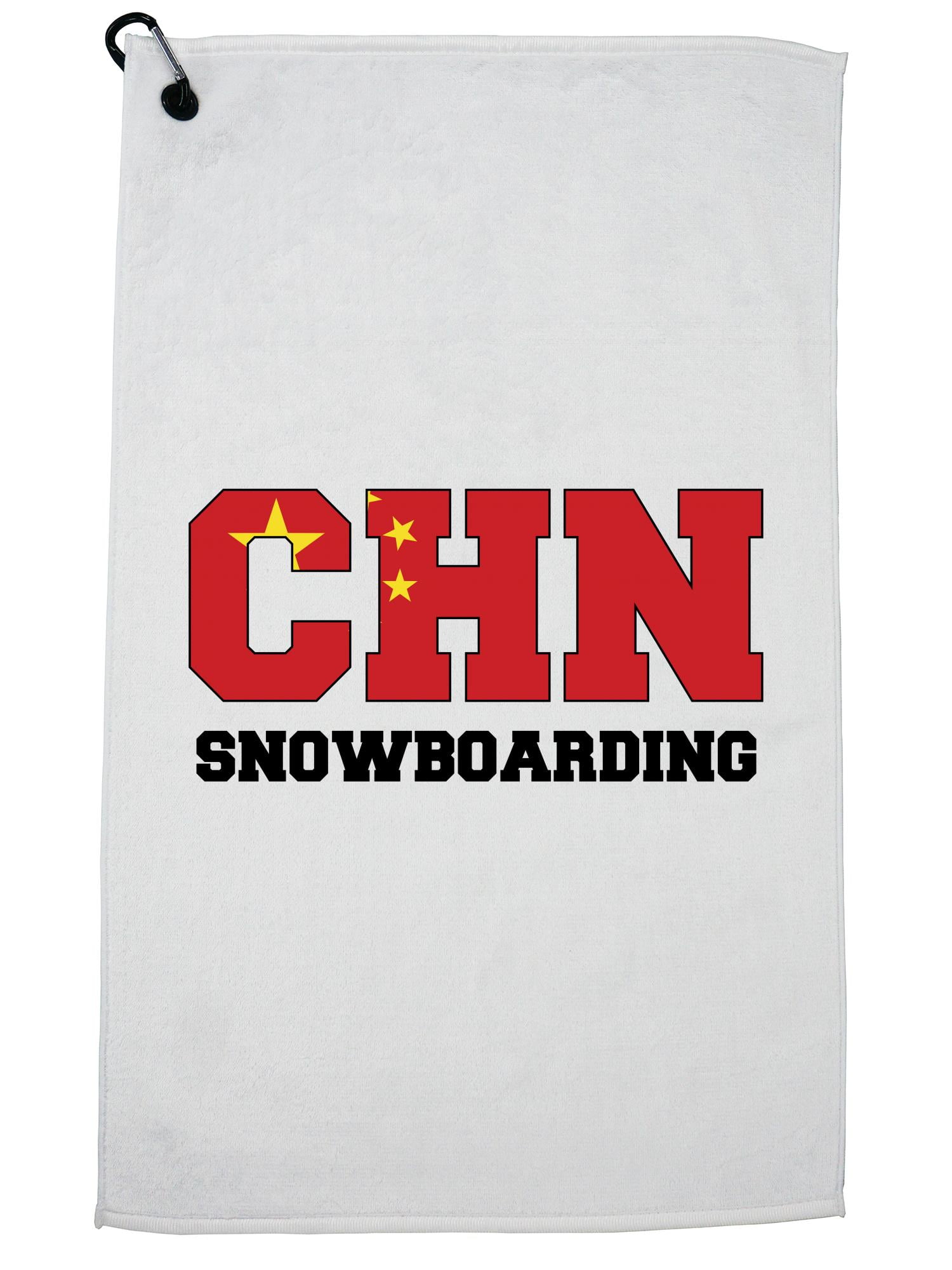 Chinese Snowboarding Winter Olympic CHN Flag Golf Towel with Carabiner Clip by Hollywood Thread