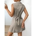 thumbnail image 3 of Women'S Button Down Short Dresses Sleeveless A Line Shirt Dress with Pocket Gray Grid L, 3 of 6