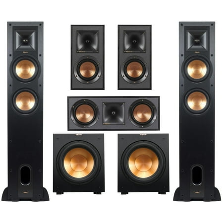 Klipsch Reference 5.2 Home Theater Pack with 2x R-26FA Floorstanding Speaker, 2x R-12SW Subwoofer, R-25C Center Channel Speaker and 2x R-41M Bookshelf Speaker, Black