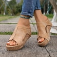 thumbnail image 3 of Rokment Women's Vintage Platform Wedge Gladiator Slides Sandals Boho Beach Casual Leather Hollow out Studded Orthotic Chunky High Heels Slip on Summer Shoes Yellow Size 8, 3 of 7