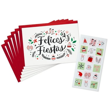 Hallmark Vida Pack of 6 Spanish Christmas Greeting Cards with Stickers, Tarjeta Navideñas Españolas (Felices Fiestas)