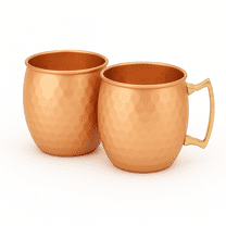Modern Home Handmade 16oz Solid Copper Mule Mug – Barrel Shaped Mug with Brass Handle & Hammered Texture (Set of 2)