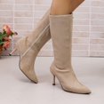 thumbnail image 4 of Women Pointed Toe Side Zipper Stiletto Knee High Boots Solid Color Faux Suede Elegant Fall Winter Boots Multi Color US Size 4.5 To 8.5 Beige, 4 of 9
