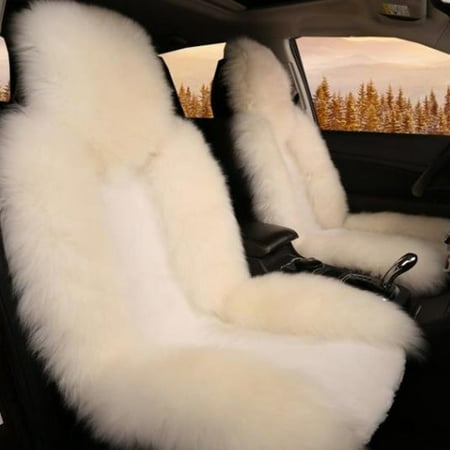 Sheepskin Seat Insert - Meigar Single Wool Car Seat Cover Warm Sheepskin Fur Front Seat Cushion Mat Full Surround Pad Winter Warm Cover