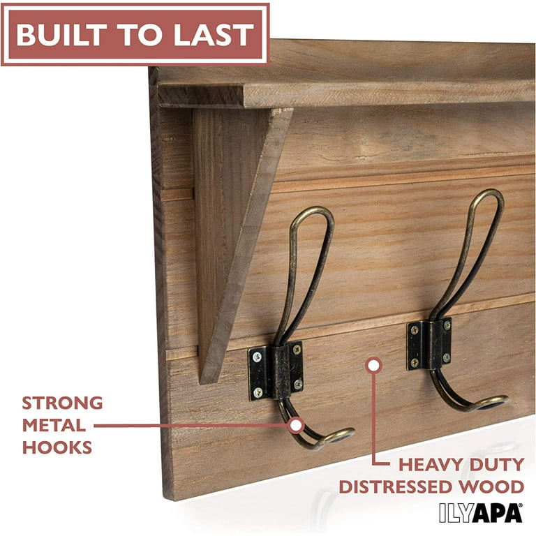 Arched Mission Wall Coat Rack Shelf with Black Key Hooks 19-39 Wide -  Poplar Street Woodworks