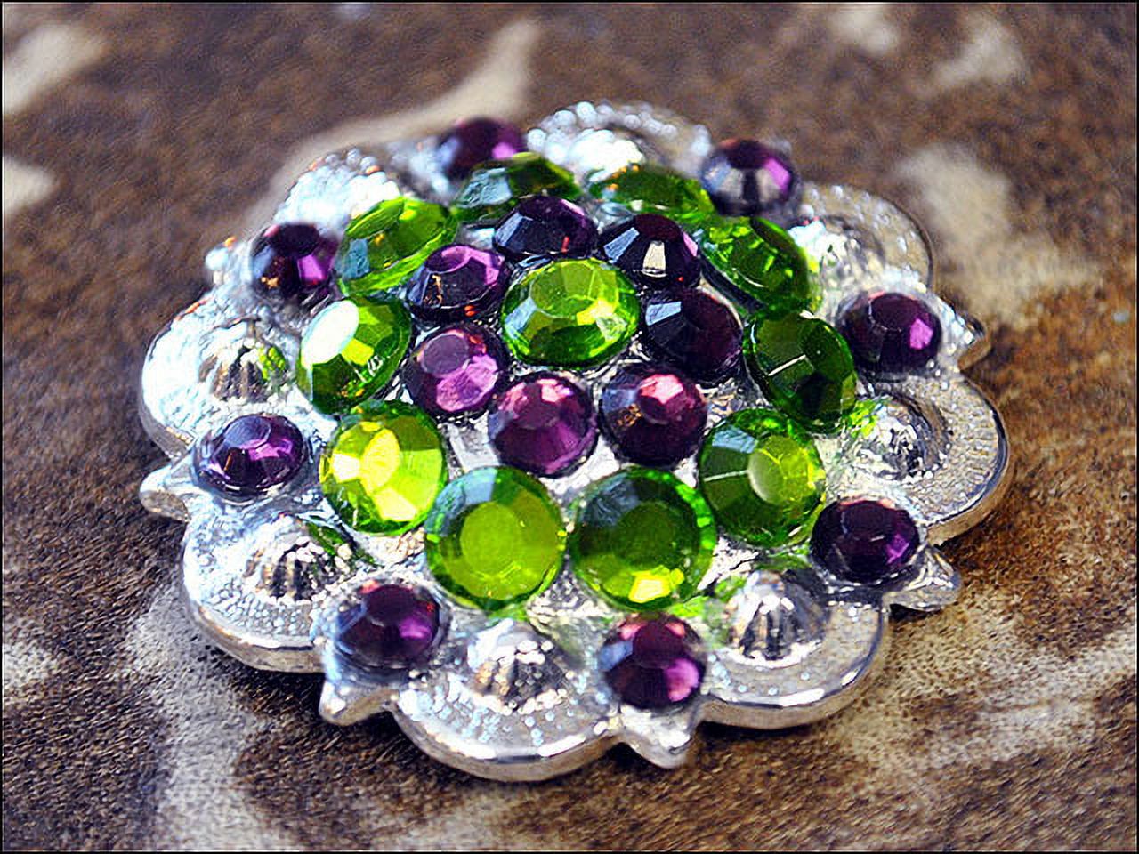 94HS Set Of 32 Screw Back Concho Peridot Amethyst Crystal 1-1/4In Saddle - image 5 of 7