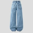 thumbnail image 5 of Gubotare Jeans for Teens Girls Girl's Plain Elastic High Waist Straight Leg Denim Jeans Long Pants with Pockets Size 9-10 (Blue,9-10 Years), 5 of 9