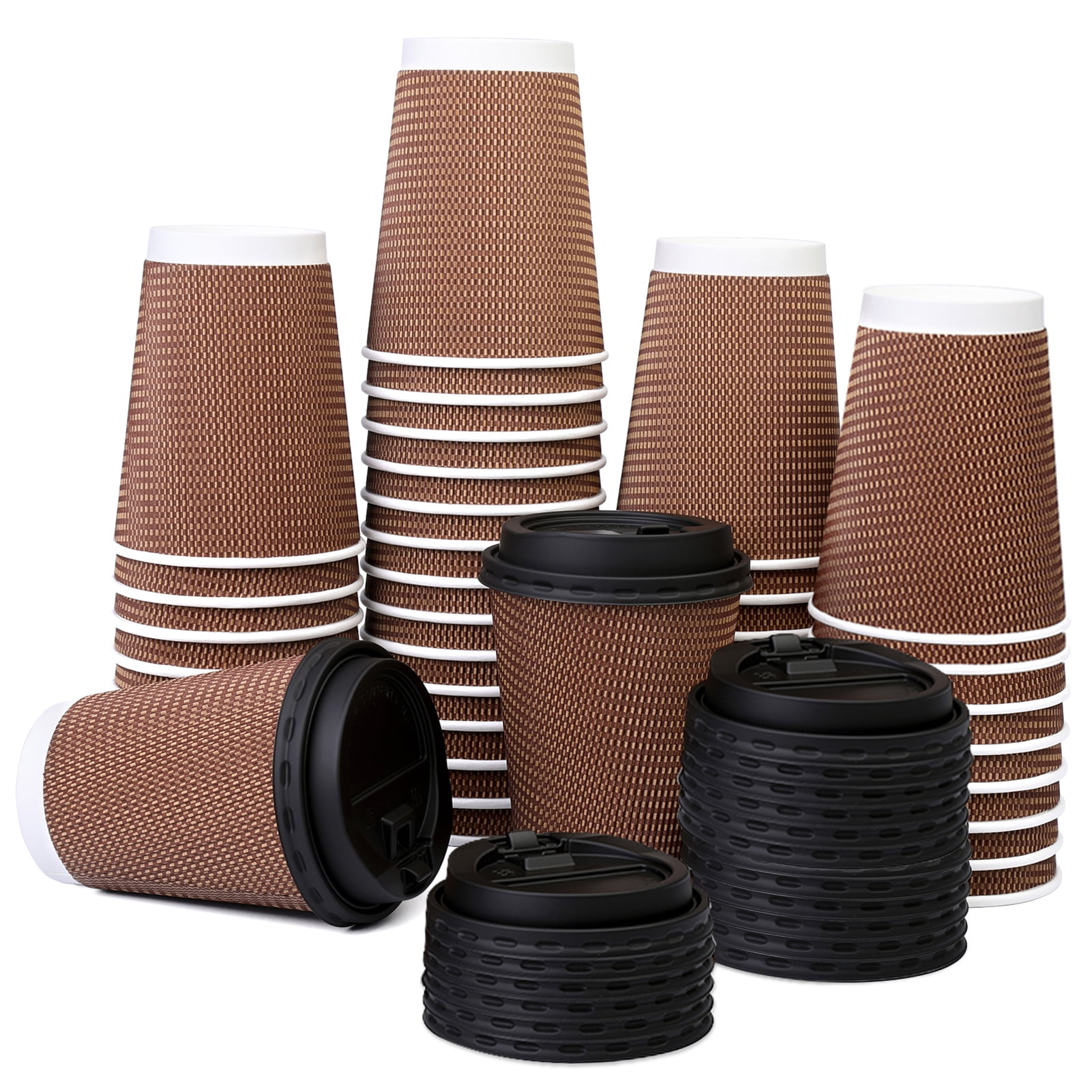 Bupete 12oz Disposable Coffee Cups with Lids(40 Pack), Corrugated 12oz