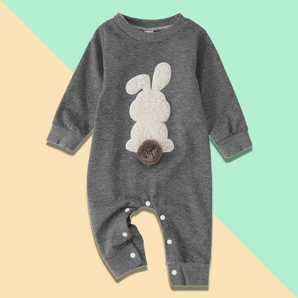 Toddler Boy Easter Outfit Bunny Embroidery Baby Boy Easter Romper Jumpsuit Bodysuit First Easter Baby Girl Outfit 0-3 Months