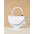thumbnail image 4 of Women White Textured Half Moon Top Handle Handbag Elegant Evening Purse Wedding Party Bag, 4 of 7
