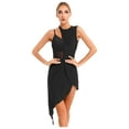 thumbnail image 2 of Xnihocha Women's Latin Tango Cha Cha Dance Dress Sleeveless Asymmetrical Leotard Dress with Gloves Black S, 2 of 7