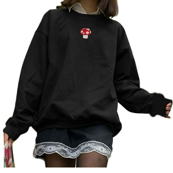 Women Long Sleeve Mushroom Sweatshirt for Women Crewneck Pullover Embroidery Hoodie Tops