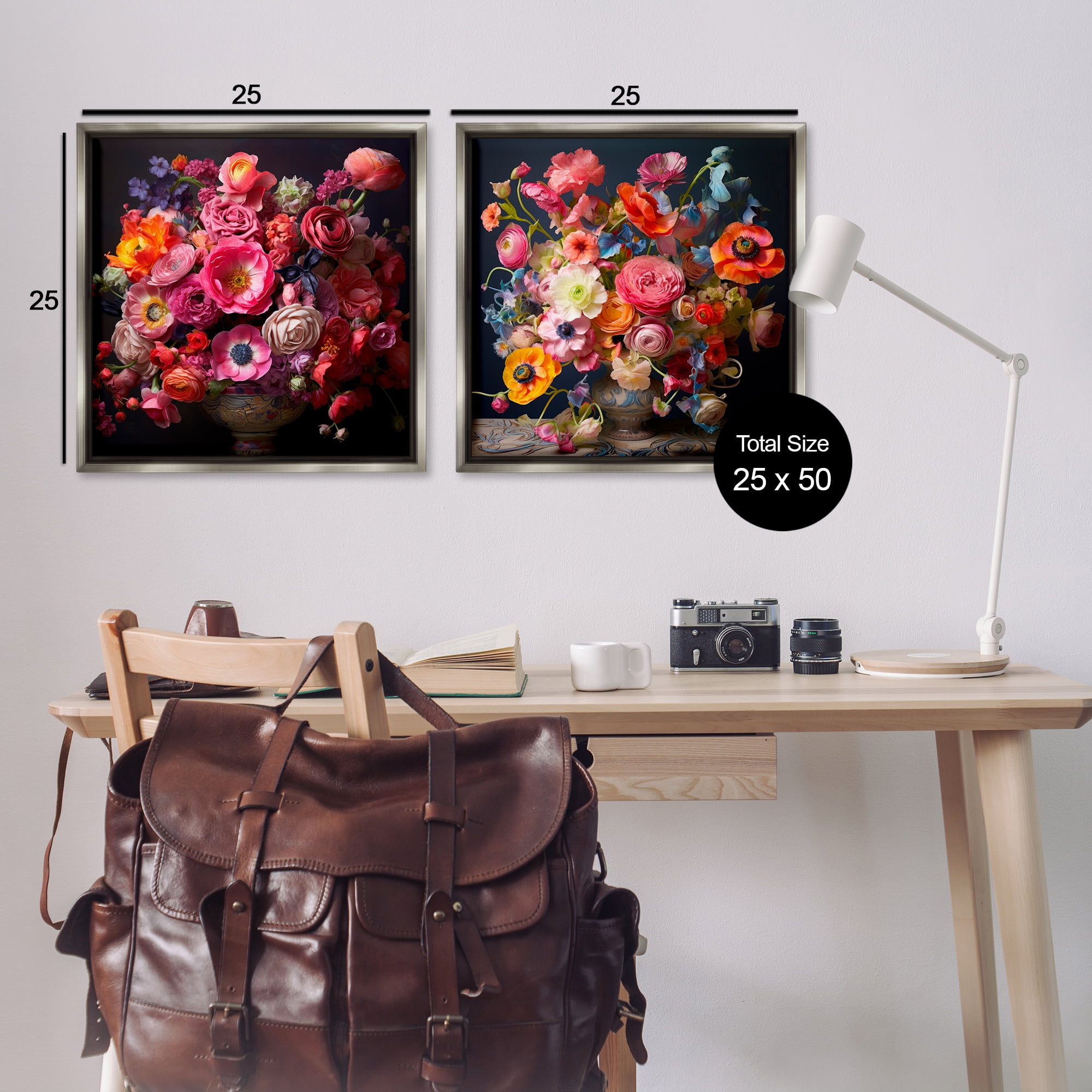 Stupell Industries Stunning Still Life Floral Arrangement Plants & Flowers Photography Gray Floater Framed Canvas Art Print Wall Art, 25 x 25, Set of 2