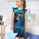 thumbnail image 4 of Fotbe Modern Style Blue Parrot Vestido de Dormir para Niñas de 3 a 10 Años, Mangas Cortas, Estilo Princesa, Pijama Camisón con Mangas Voladas-Large, 4 of 6