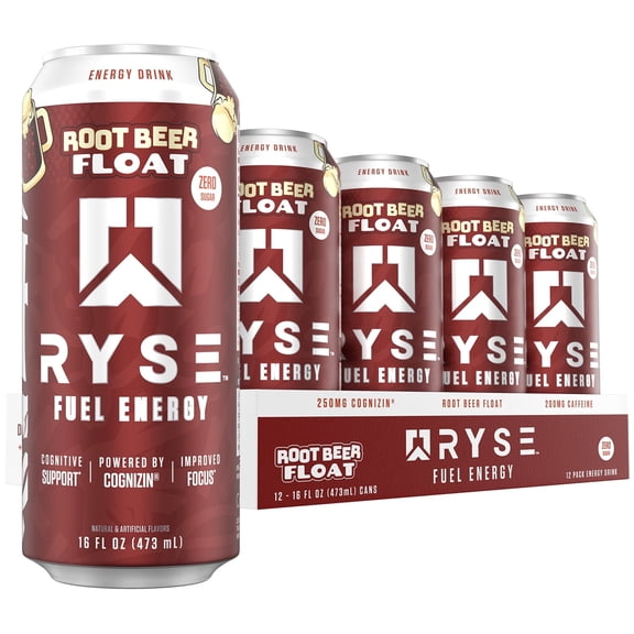 RYSE Fuel New Energy Drink - Root Beer Float - Sugar Free - 16 fl oz (12-Pack)
