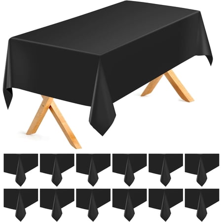 Black 12 Pack Plastic Tablecloths 54 x 108 Disposable Rectangle Table Cloth Plastic Table Cover for Party Disposable Tablecloths