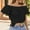 Black, variant on Women's Off Shoulder Ruffle Trim Knot Front Blouse Tiered Layer Butterfly Short Sleeve Chiffon Tops Summer