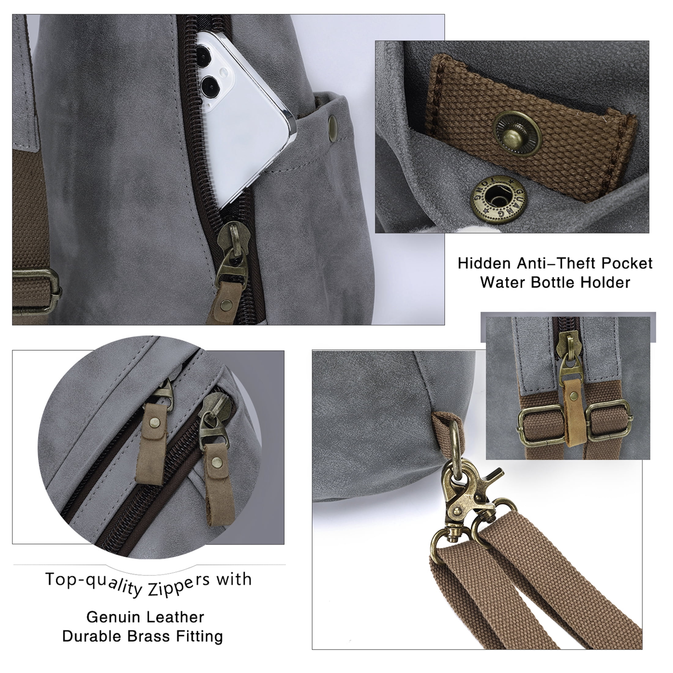 KL928 PU Leather Sling Bag Small Crossbody Backpack Shoulder Casual Daypack Rucksack for Men Women (D.Grey)
