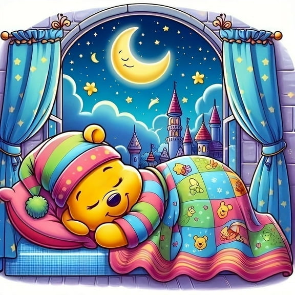 Winnie The Pooh Sleeping Diamond Art Painting, Full Round Diamond Art, Decorative Wall Art Hanging Painting Home Decoration Valentine's Day Gifts, Decorative Craft Wall Art For Home Wall Decor Gifts
