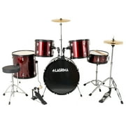 LAGRIMA Full Size Complete Adult 5 Piece Drum Set with Adjustable Throne, Stainless Steel Cymbals, Pedal & 2 Drumsticks, Double Layer Oil Skins & Double Braced Hardware, Wine Red, 22 inch