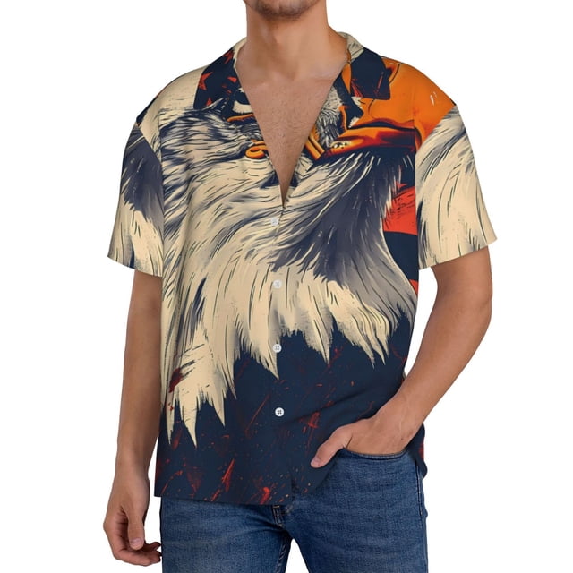 Fotbe American Bald Eagle A Camisa Estampada de Manga Corta para Hombre, Casual de Verano, Estilo Playero, Sin Arrugas-Large