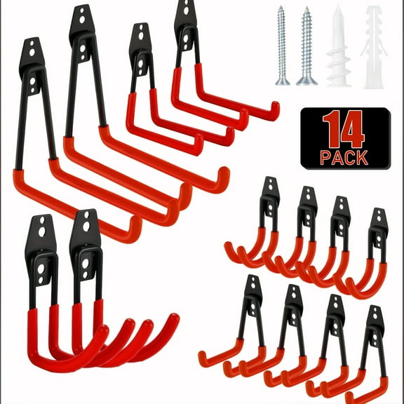 Garage Storage Hooks Heavy Duty, Wall Mount Storage Organizer for  Hanging Bike, Ladder and Garden Tools, 14 Pack