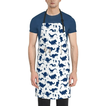 

Tebeau Cute Cartoon Dinosaur Print Waterproof Cooking Aprons Adjustable Bib Soft Chef Apron with 2 Pockets for Men Women