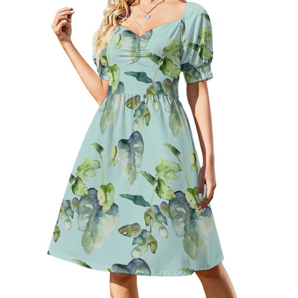 Acuarela a Love - Patrón en menta Vestido de manga corta ropa de mujer vestidos elegantes para mujer