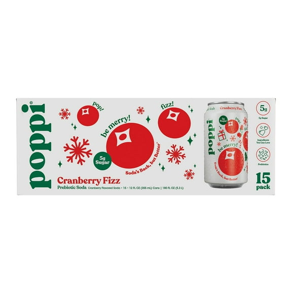poppi Prebiotic Soda Cranberry Fizz, 12 fl. oz., 15 pk.