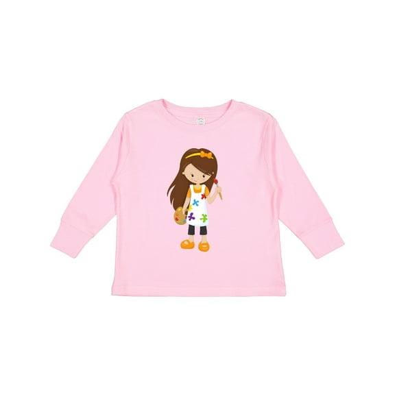 Inktastic Cute Girl, Brown Hair, Painter, Paint Artist Girls Long Sleeve Toddler T-Shirt