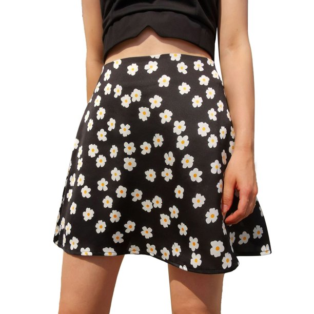 Gibobby faldas largas de satén de talle con falda con estampado de leopardo floral rosa europeo y americano(Negro, S)