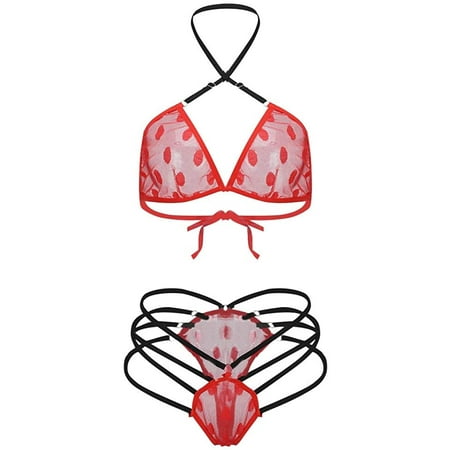 Women Exotic Lingerie Sets See-Through Mesh Red Lingerie Plus Size