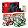 Nintendo Switch Console and Kart Holiday Combo: Nintendo Switch Gray Joy-Con 32GB Console, Mario Kart Live: Home Circuit - Mario Set and Luigi Set, Mytrix 128GB MicroSD Card and Screen Protector