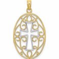 thumbnail image 1 of 10K Yellow With Rhodium Beaded Filigree Cross Charm (28.75 X 16) Made In United States -Jewelry By Sweet Pea, 1 of 5