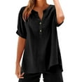 thumbnail image 4 of Oversized Tshirts for Women, Daily Casual Solid Short Sleeve V Neck Blouse, Black XXL, 4 of 9
