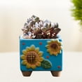 thumbnail image 1 of Plantilla de girasol de cerámica plantas de maceta cuadrada pequeña recipiente de planta decorativa maceta creativa para la entrada de la cafetería Azul, 1 of 8