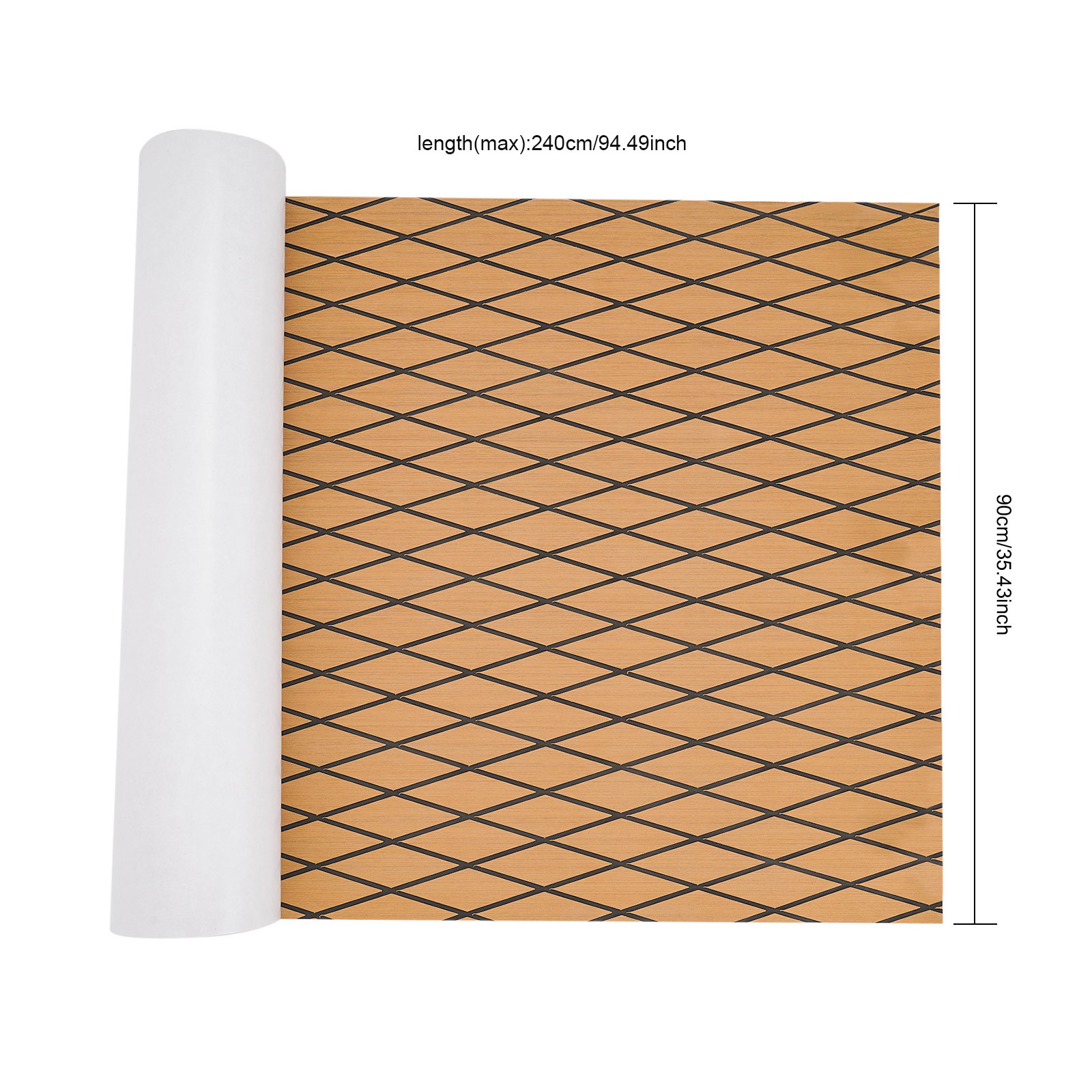 ToppiJoy 94.5*35.5in EVA Boat Flooring Foam, Rhombic Pattern Non-Slip Grip Mat Supports Free Cutting, Self-Adhesive Flooring for Motorboat RV Yacht Kayak Swim Platform(Black+Light Brown)