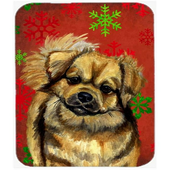 Tibetan Spaniel Red And Green Snowflakes Christmas Mouse Pad, Hot Pad Or Trivet - 7.75 x 9.25 In.