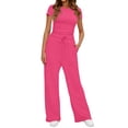 thumbnail image 6 of UVN Summer 2 Piece Outfit Set for Women Ruched Short Sleeve Tops and Wide Leg Pants with Pockets Casual Tracksuit Sets Ladies Loungewear, 6 of 8